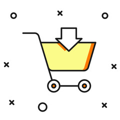 Filled outline Add to Shopping cart icon isolated on white background. Online buying concept. Delivery service sign. Supermarket basket symbol. Flat filled outline style with shadow. Vector