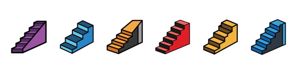 Stairs icon in clean vector design, representing elevation, levels, architecture, steps to progress, Stairs Icon Representing Levels and Architectural Design