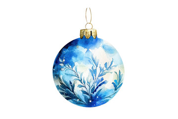 Watercolor Christmas ball design featuring blue floral patterns, perfect for holiday decorations, card making, and seasonal crafts to add a touch of elegance