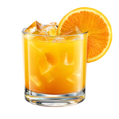 Refreshing glass of orange juice with ice cubes and orange slice a perfect summer drink