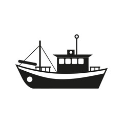 fishing boat silhouette vector illustration with transparent background