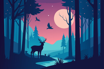 Fototapeta premium vector illustration of a night landscape