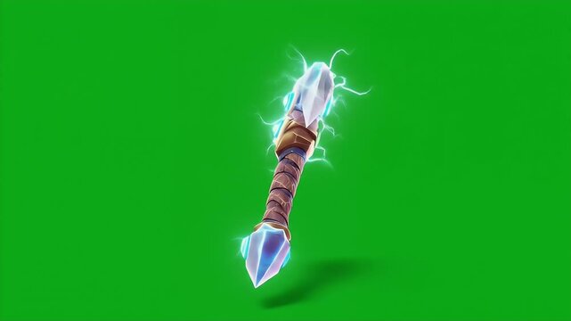 Isolated Magic Axe with Lightning Effect on Green Screen for Visual Effects and Gaming Assets Perfect for RPGs and Adventure Filled Animations