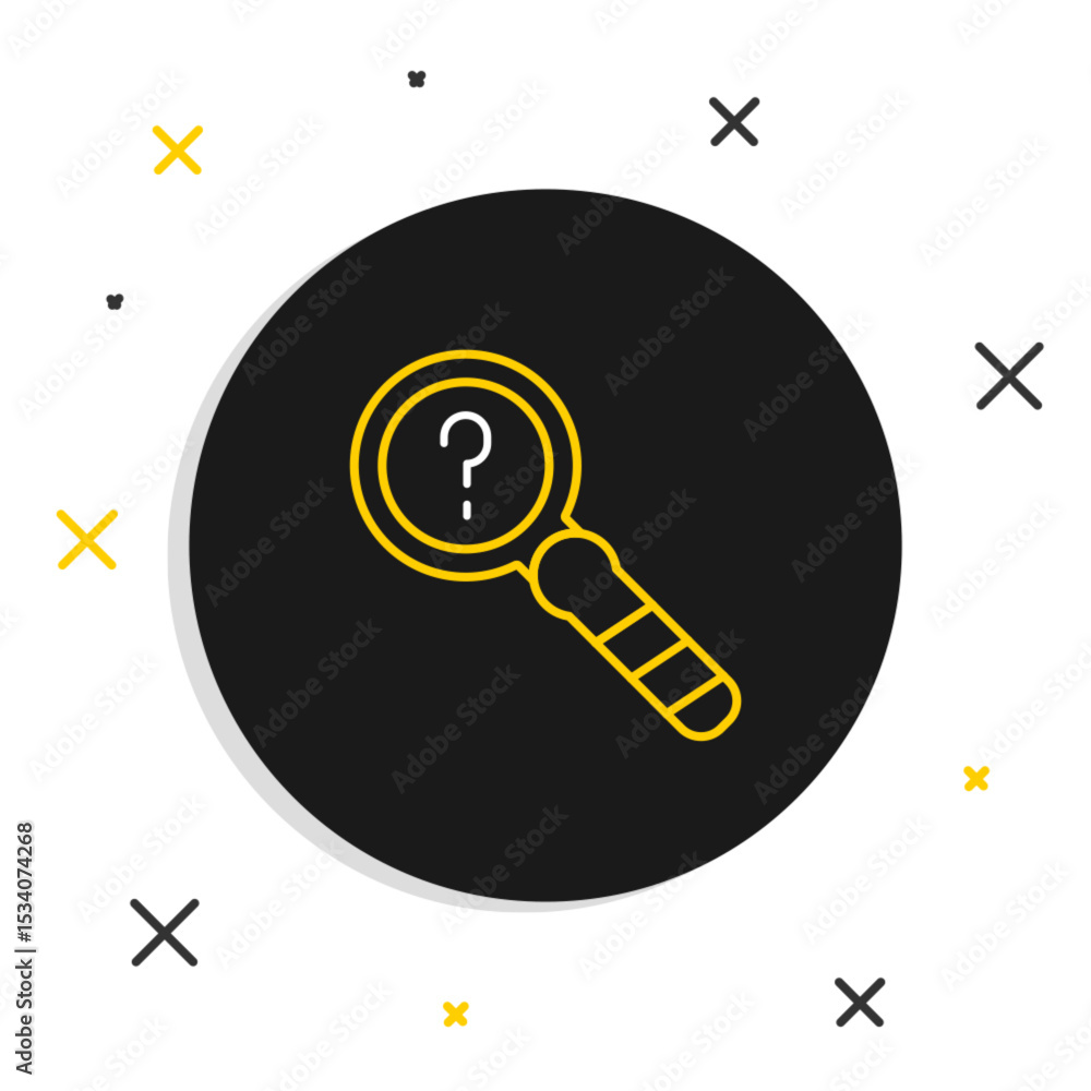 Poster line unknown search icon isolated on white background. magnifying glass and question mark. colorful 