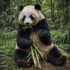 Fototapeta premium panda eating bamboo