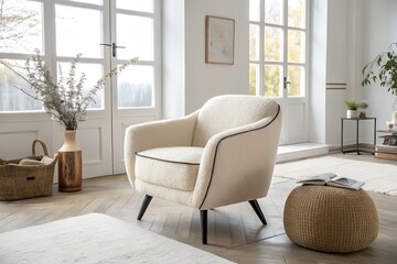 A contemporary living room interior features a modern sofa, stylish furniture, and a cozy fireplace, creating a comfortable and luxurious lounge design