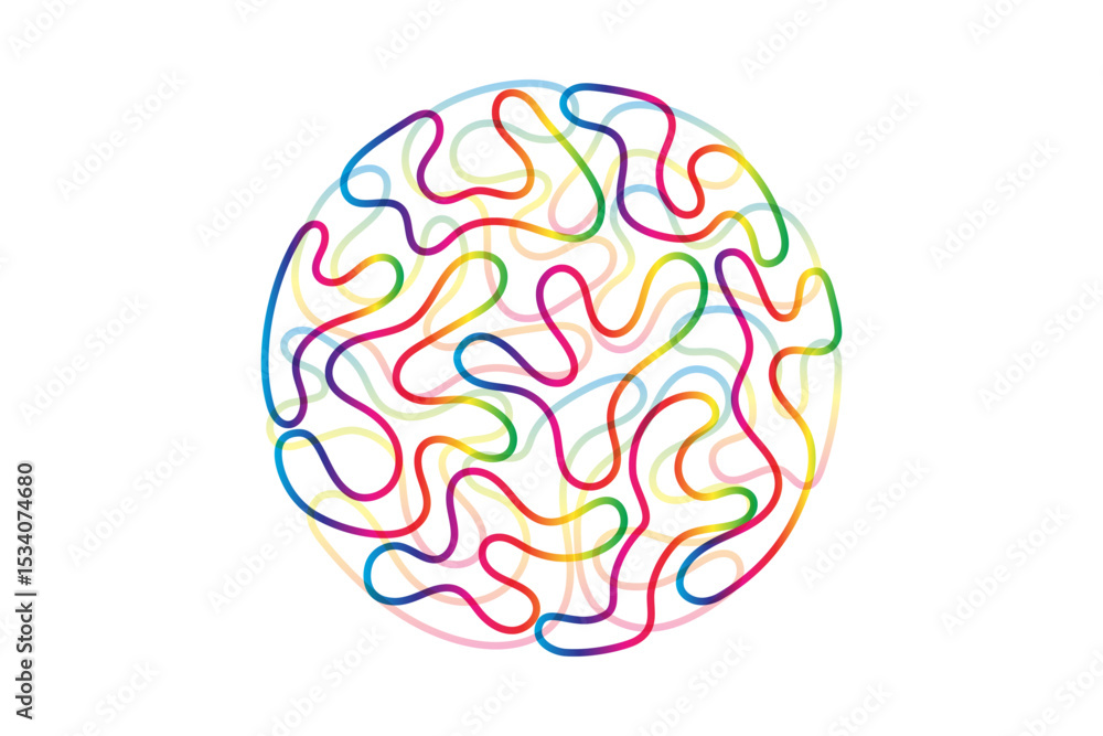 Aufkleber Abstract doodle line in circle shape by colorful spectrum color line isolated on transparent like brain. Vector illustration in concept of creative, brain, A.I. technology.