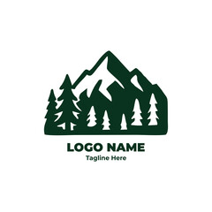 Hiking illustration logo, mountain badge, outdoor camping emblem, forest adventure icon, trekking design for graphic print and brand visuals