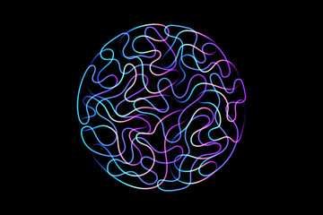 Abstract doodle line in circle shape by colorful spectrum light line like brain. Vector illustration in concept of creative, brain, A.I. technology.