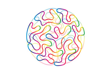 Abstract doodle line in circle shape by colorful spectrum color line isolated on transparent like brain. Vector illustration in concept of creative, brain, A.I. technology.