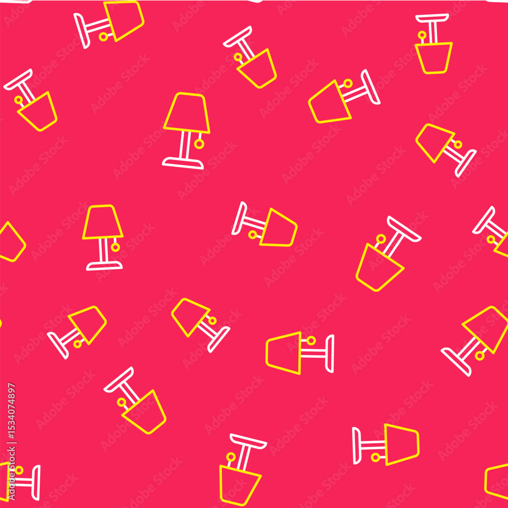 Poster line table lamp icon isolated seamless pattern on red background. night light. vector