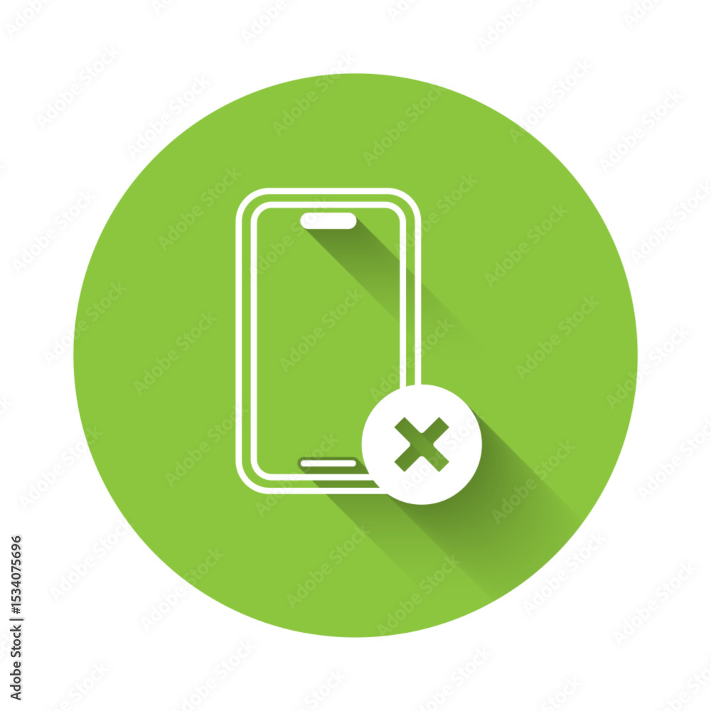 Poster white no cell phone icon isolated with long shadow background. no talking and calling sign. cell pro