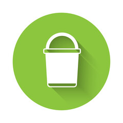 White Bucket icon isolated with long shadow background. Green circle button. Vector