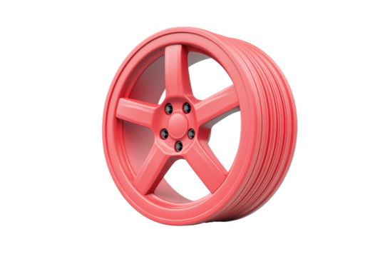 Bright cartoon-style wheel render showcasing vibrant pink color and smooth design ideal for creative projects and playful designs
