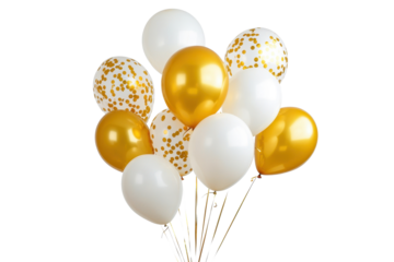 White and gold balloons create a festive atmosphere for a celebration party or event