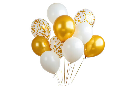 White and gold balloons create a festive atmosphere for a celebration party or event