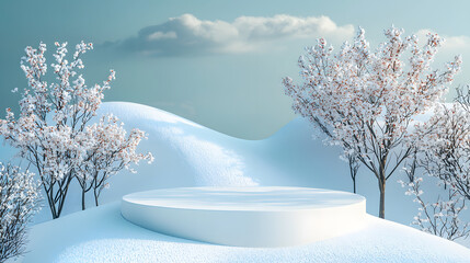 winter landscape with snow podium product placement