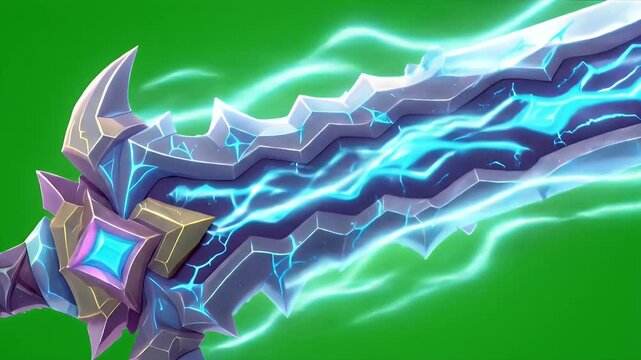 Magical Blue Glowing Sword Isolated on Green Screen Render Ideal for Vfx Game Assets Rpgs and Cinematic Projects Add Touch of Epic Fantasy to Animations