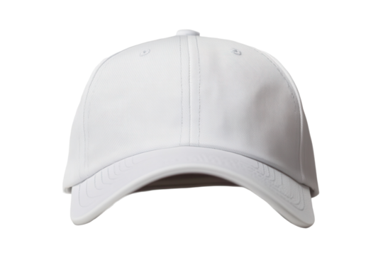 Mockup of a white baseball cap isolated on transparent background for versatile design applications and promotional purposes