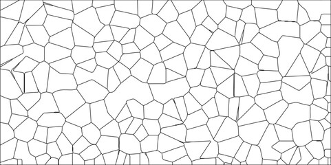 Abstract lines in black and white tone of many rectangle shapes. black and white stoke colors stone tile pattern. White color Broken Stained-Glass Background with black lines.