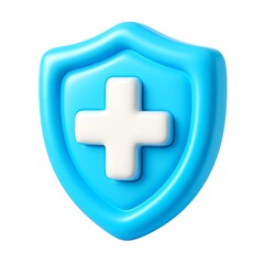 Obraz premium 3d icon of blue medical shield with white cross isolated on white background