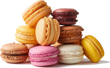 colorful macaroons isolated on transparent and white background