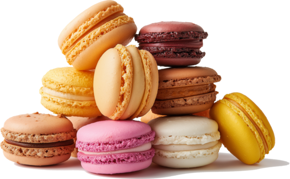 colorful macaroons isolated on transparent and white background