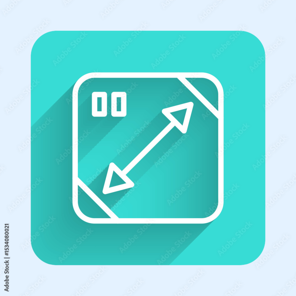 Poster white line diagonal measuring icon isolated with long shadow. green square button. vector