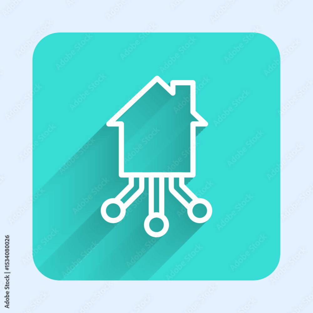 Aufkleber white line smart home icon isolated with long shadow. remote control. green square button. vector