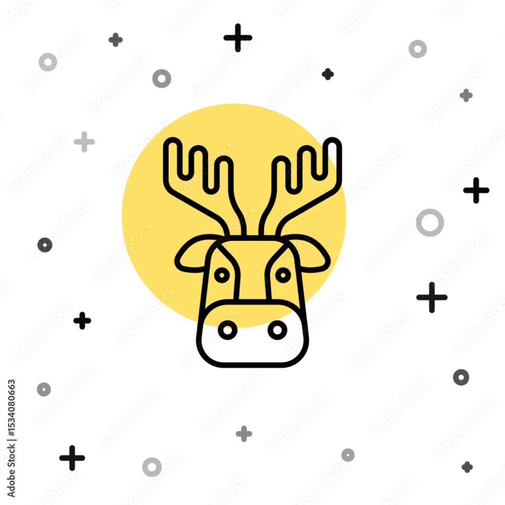 Poster black line deer head with antlers icon isolated on white background. random dynamic shapes. vector