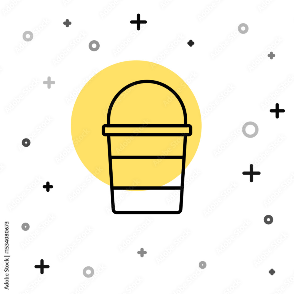 Poster black line fire bucket icon isolated on white background. metal bucket empty or with water for fire 