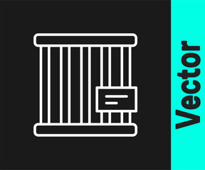 White line Animal cage icon isolated on black background. Vector
