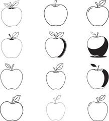 apple line art set, icon vector illustration silhouette, abstract sketch doodle art design