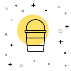 Black line Fire bucket icon isolated on white background. Metal bucket empty or with water for fire fighting. Random dynamic shapes. Vector