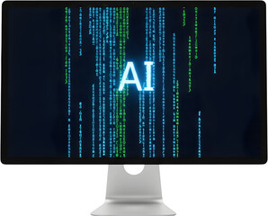 AI코드흐르는컴퓨터모니터_흰배경스튜디오촬영