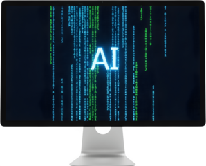 AI코드흐르는컴퓨터모니터_흰배경스튜디오촬영