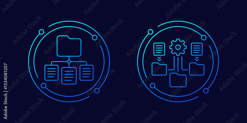 Poster classification icons, data management linear design