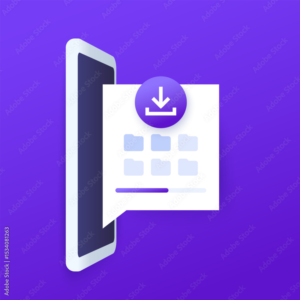 Poster downloading files design with progress bar and smart phone