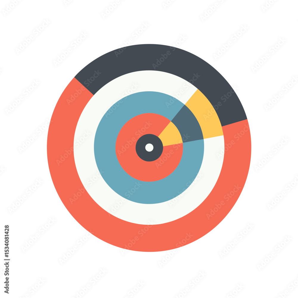 Poster concentric circular chart with blue white coral and yellow segments on white backdrop data visualiza