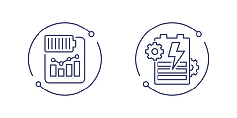 power management line icons, battery performance report © nexusby