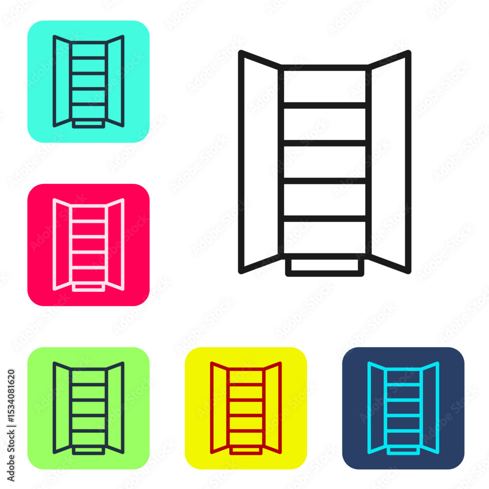 Poster black line wardrobe icon isolated on white background. cupboard sign. set icons in color square butt