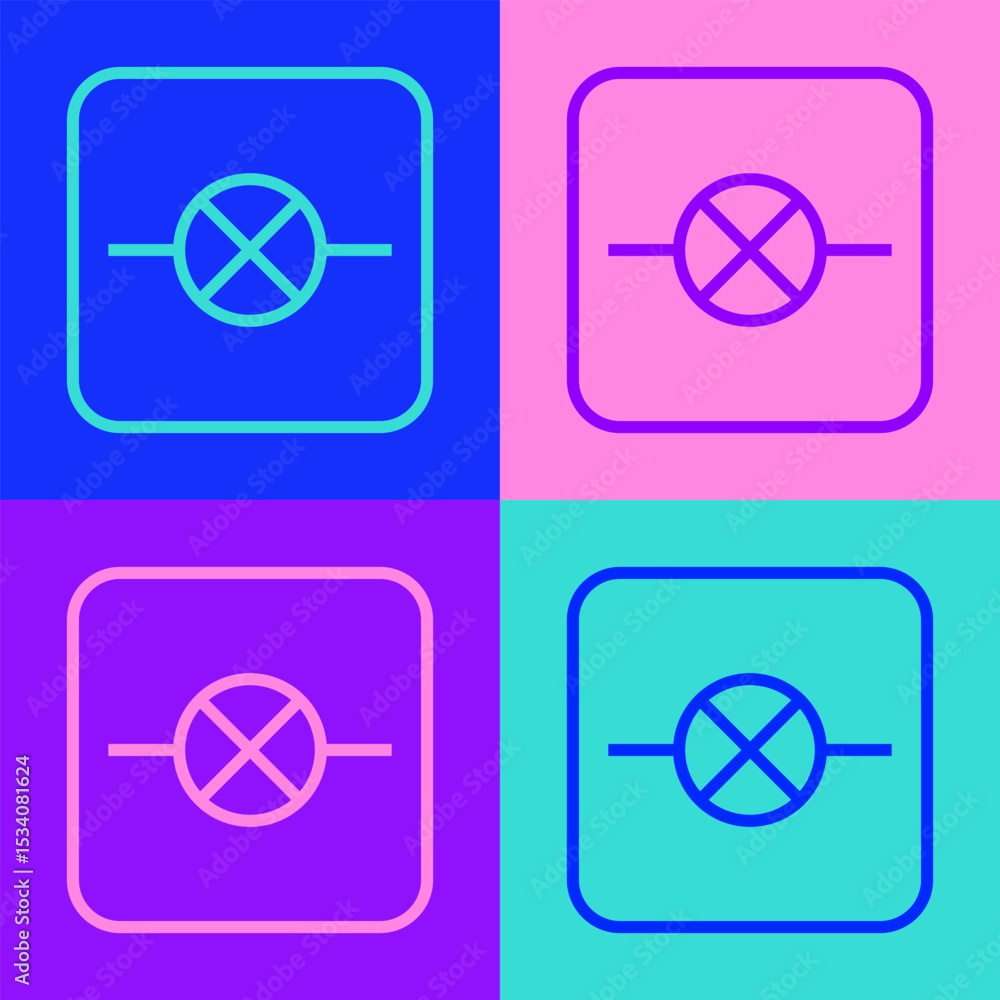 Poster pop art line lamp in electronic circuit icon isolated on color background. vector