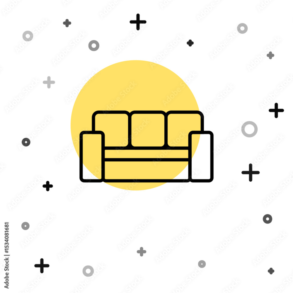 Poster black line sofa icon isolated on white background. random dynamic shapes. vector