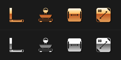 Set Corner ruler, Scales, Area measurement and Diagonal measuring icon. Vector