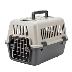 Beige and Grey Plastic Pet Carrier with Metal Door