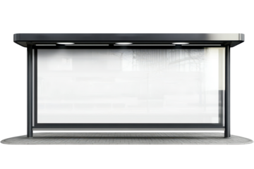 Transparent billboard positioned at a bus stop in a bustling urban area showcasing available advertising space during the day