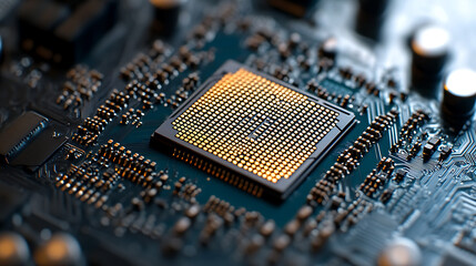 Close-up of a Microprocessor on a Circuit Board