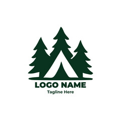 Camping emblem, outdoor hiking badge, mountain design, forest adventure logo, trekking icon for minimalist logo design, travel print, and scout themes