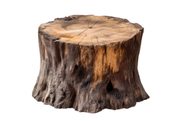 Natural wooden tree log trunk stump showcasing intricate textures and patterns on a transparent background, emphasizing the rustic beauty of nature