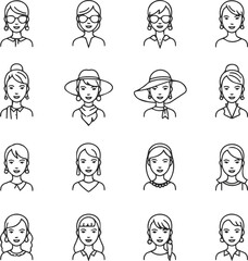 Create a cartoon, face, people, vector, woman, icon, boy, child, set, illustration, drawing, sketch, avatar, vector art with white background.